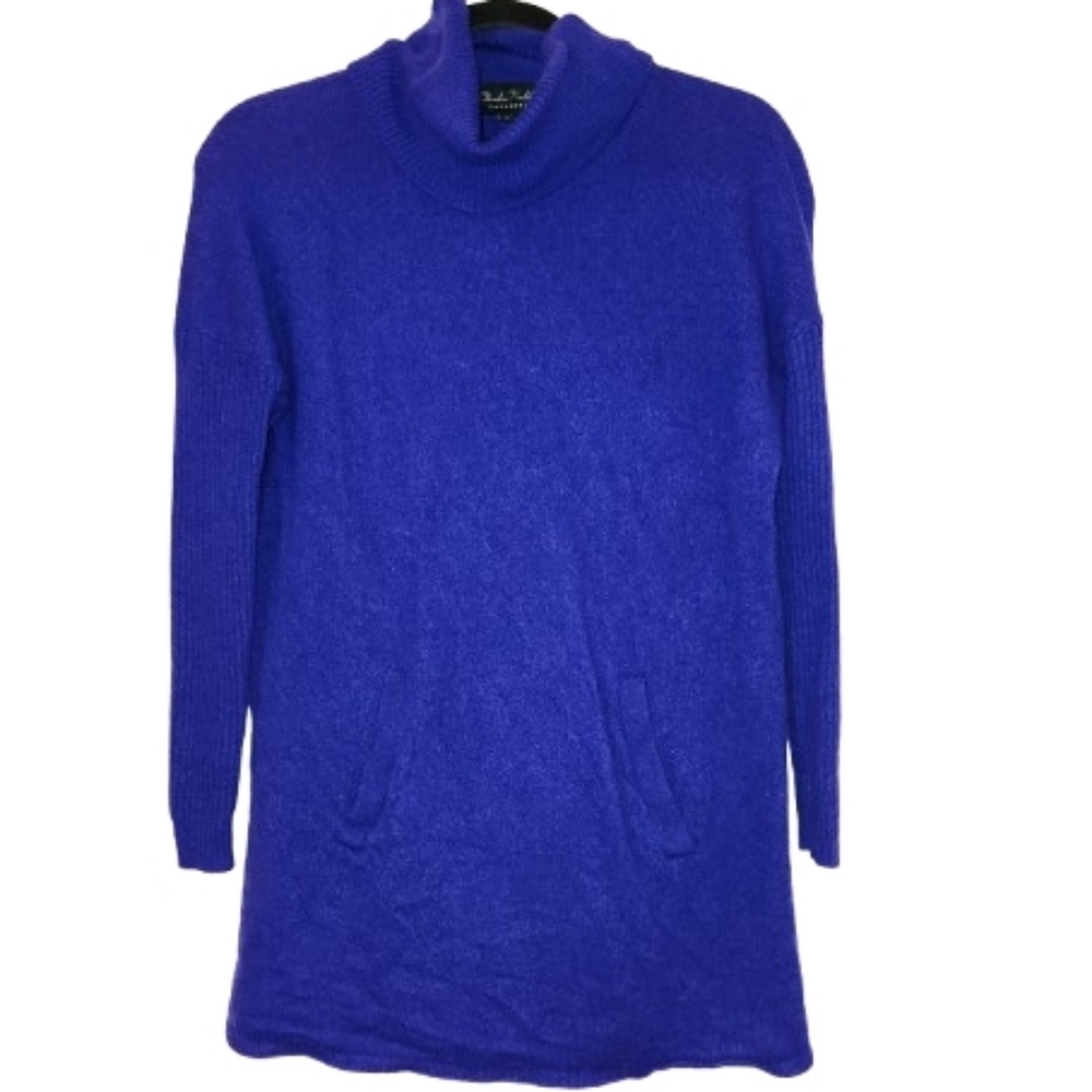 Claudia Nichole 100% Cashmere Turtleneck Tunic Sweater Royal Blue Size S Pockets